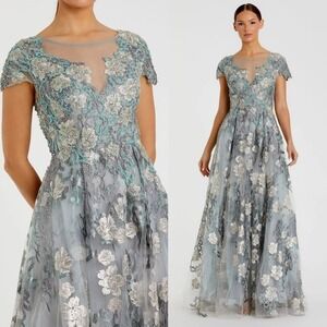 Mac Duggal NEW Green Floral Embroidered Short Cap Evening Gown $698 - Size‎ 10